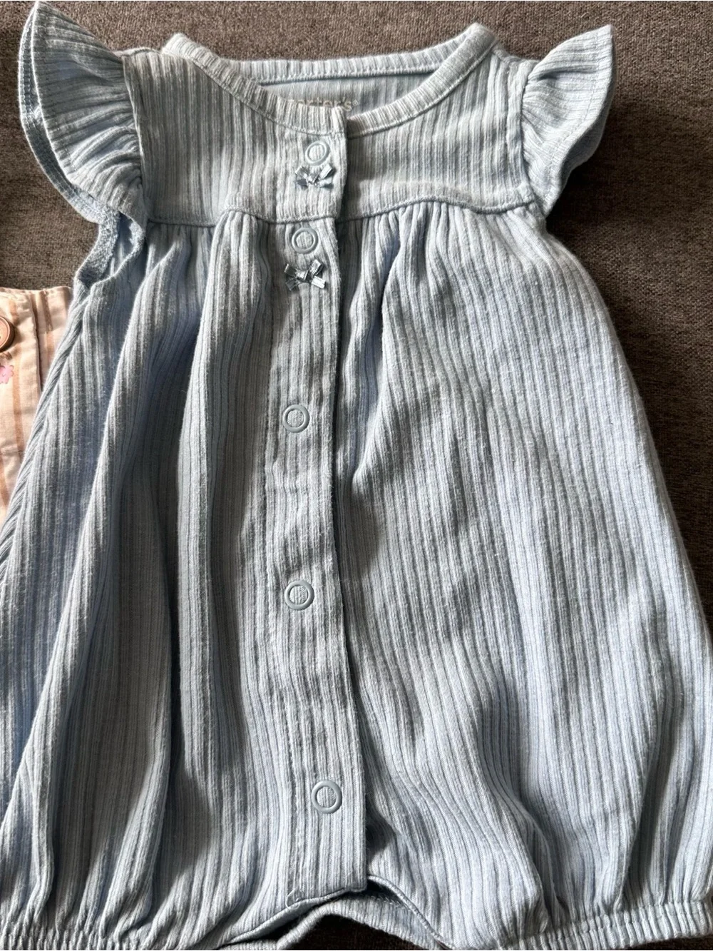 Unbranded Girls' Blue Ribbed Romper and Cream Floral Stripe Romper Set